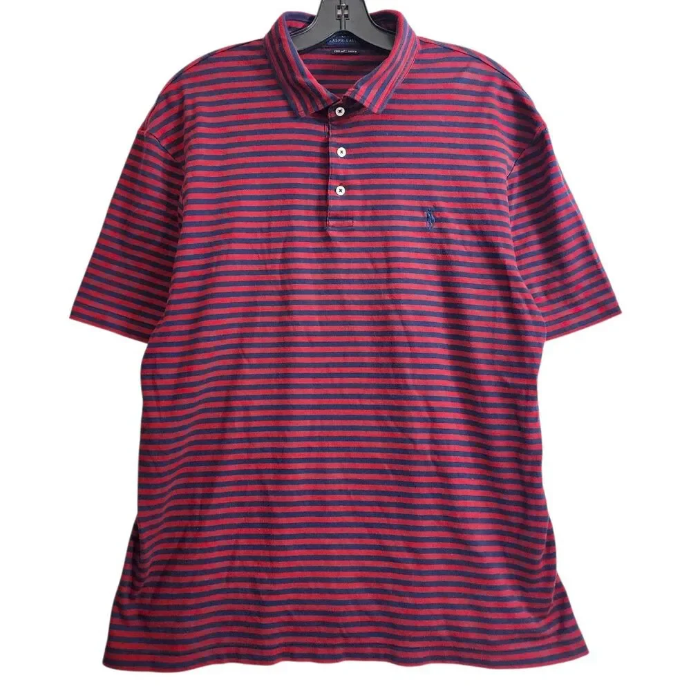 RALPH LAUREN POLO Shirt Mens XXL Blue Red Stripes PIMA SOFT TOUCH Casual Preppy